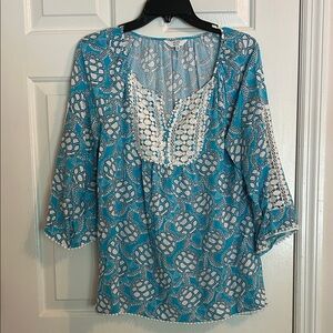 Crown & Ivy Turquoise and White Blouse